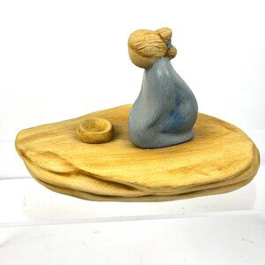 Native American Jack Black Pottery Lady & Prayer Bowl Figure Signed Vintage 1984